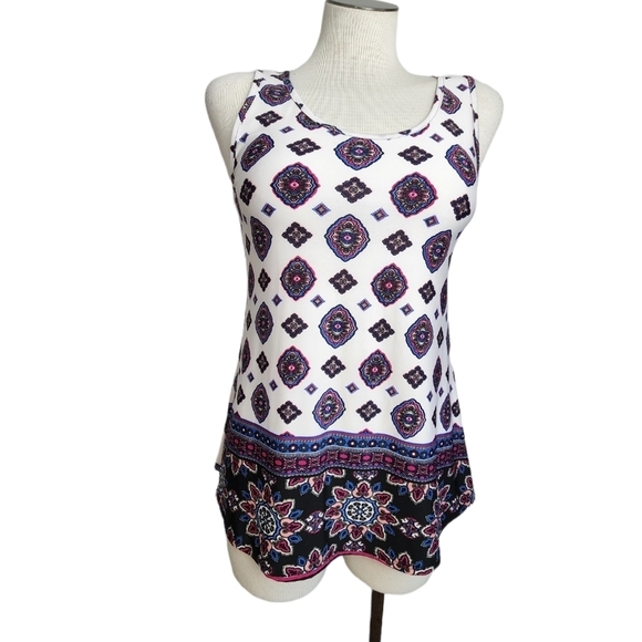 Love Spell Tops - Love Spell Sleeveless Criss-Cross Scope Neck Aztec Print Women's Top Size S